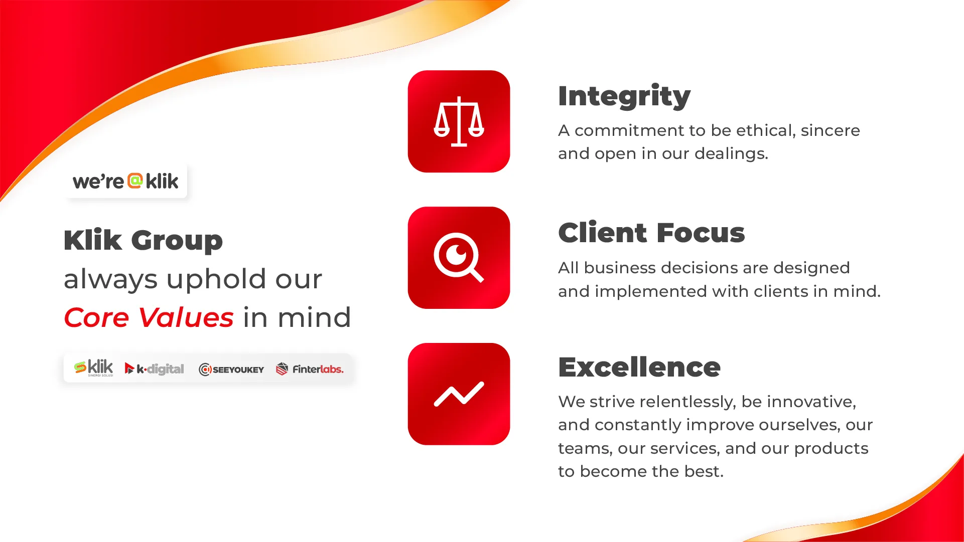 Core Values Klik Group to aligning our vision  | PT. Klik Digital Sinergi