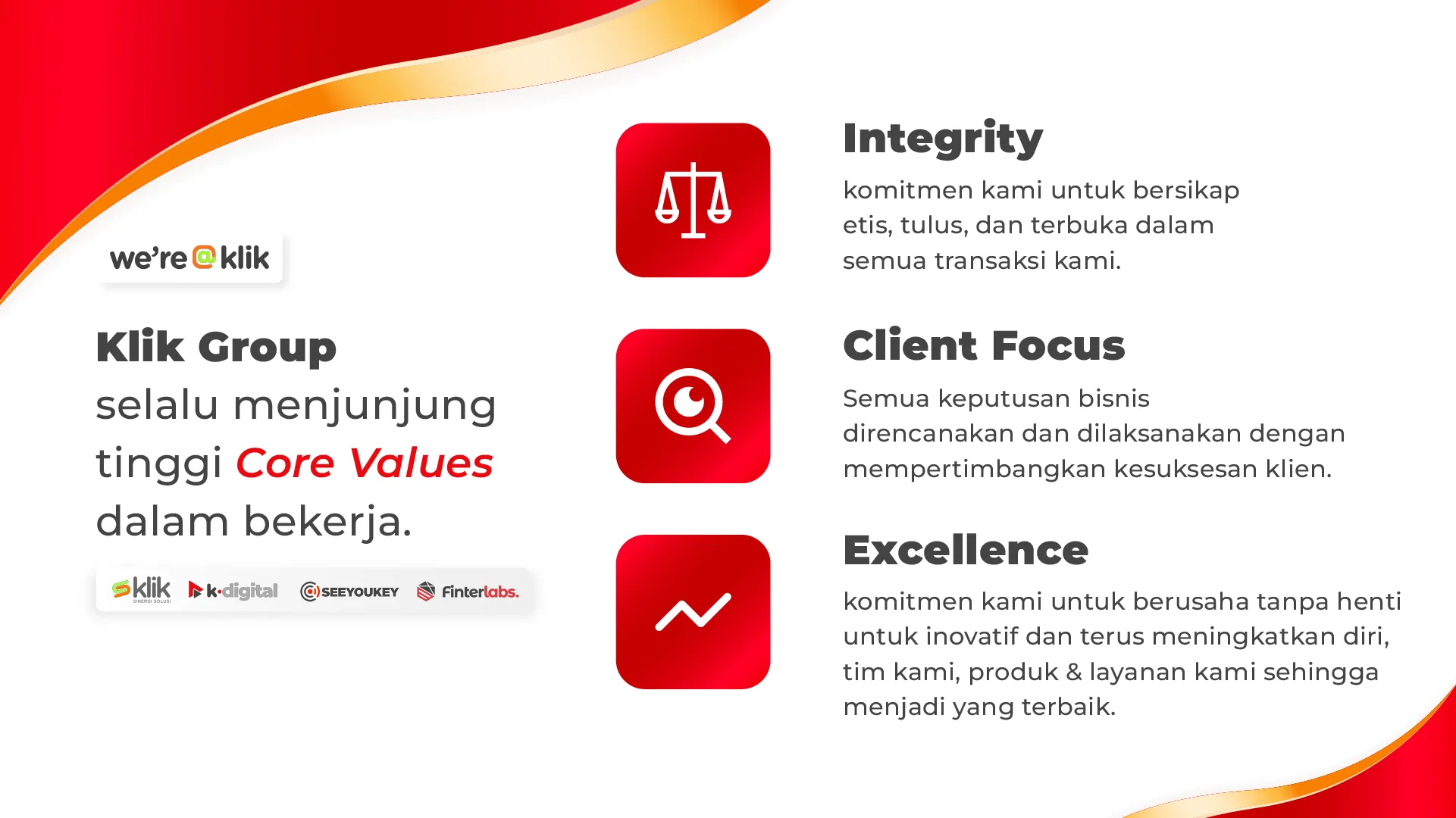 Core Values Klik Group demi menyelaraskan visi bersama | PT. Klik Digital Sinergi
